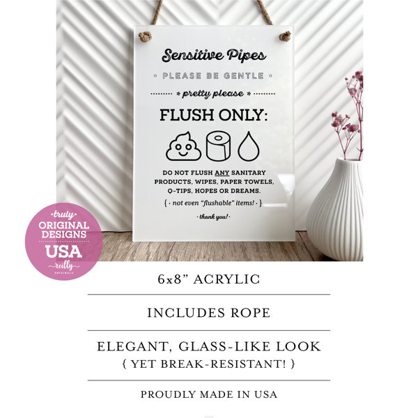 Acryl-Schild Für Toilette "Flush Only Toilet Paper" – 15,2x20,3 Cm, Witzig, Stylisch, Waschbar, Inkl. Aufhängeseil